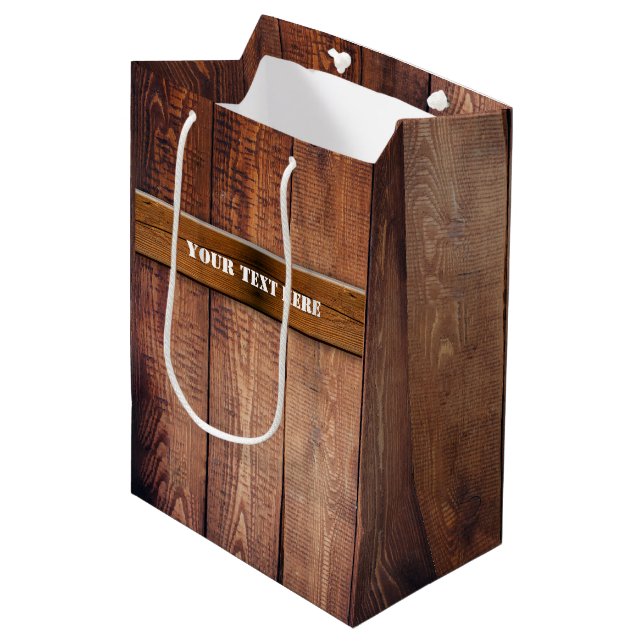 Imitate Rustikale Holzkarten Mittlere Geschenktüte (Vorderseite Schrägansicht)