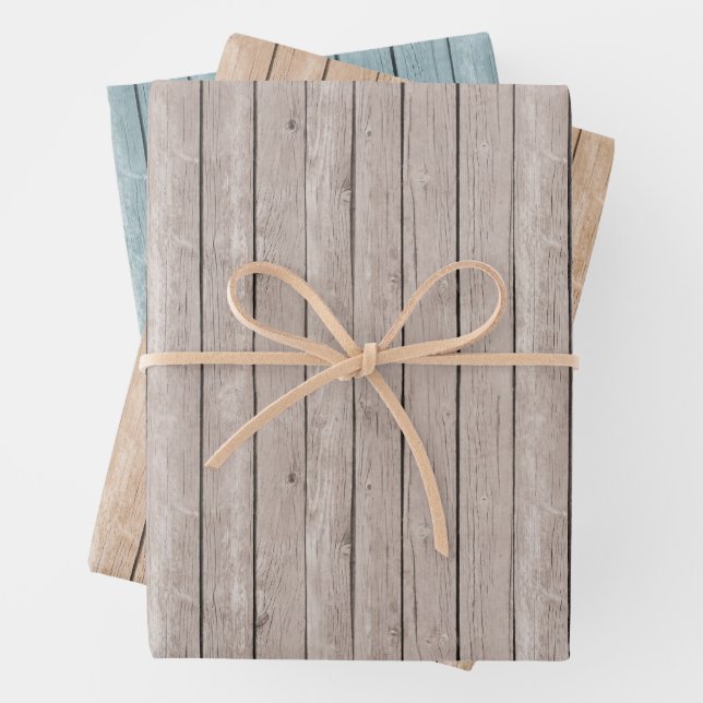 Imitate Rustikales Holz Braun Blau Geschenkpapier Set (Beispiel)