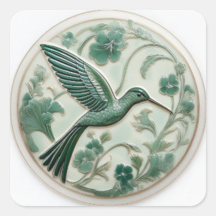 Imitate "Sage & Minze" Art Nouveau Hummingbird R Quadratischer Aufkleber