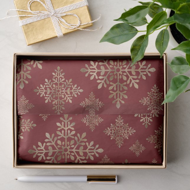 Imitate Schneeflocken auf Rot (nicht echter Boden) Seidenpapier (Geschenk)