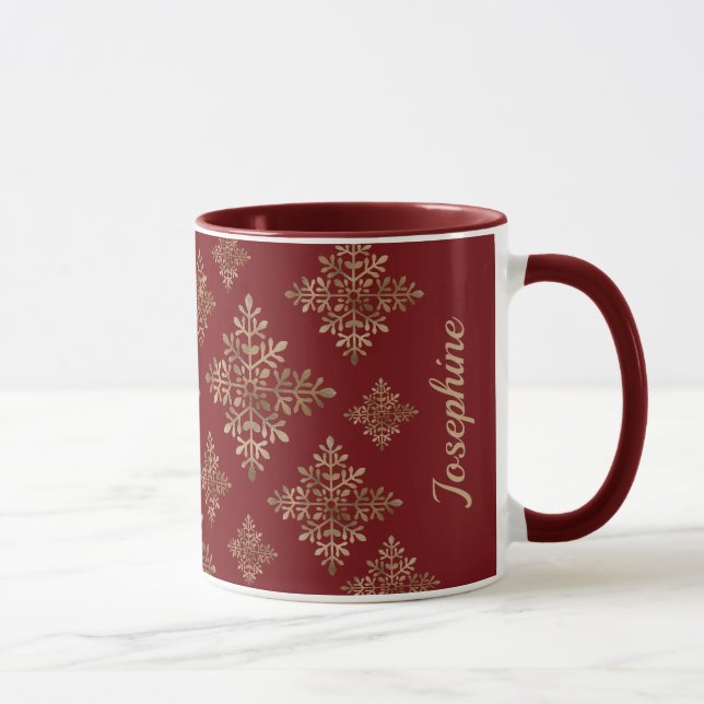 Imitate Schneeflocken auf Rot (nicht echter Boden) Tasse (Rechts)