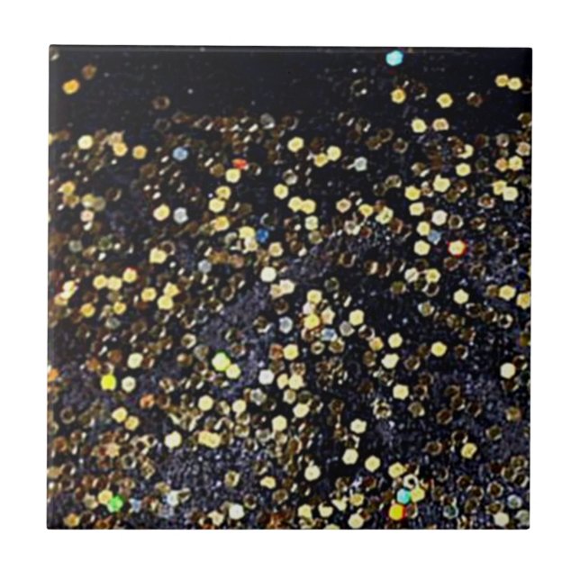 Imitate Schwarz und Gold-Sequenzer Fliese (Vorderseite)