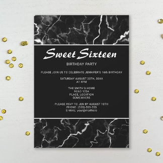 Imitate Schwarze Marmortextur Look Sweet 16 Geburt Einladung