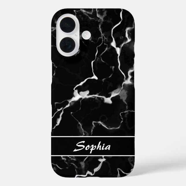 Imitate Schwarze Marmortextur mit Individuelle Nam iPhone 16 Hülle (Rückseite)