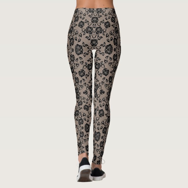 Imitate Schwarze Rose Lace Fishnet Romantische Leg Leggings (Rückseite)