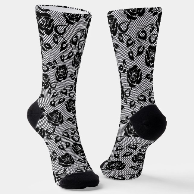 Imitate Schwarze Rose Lace Fishnet Socks Modernes  Socken (Gewinkelt)