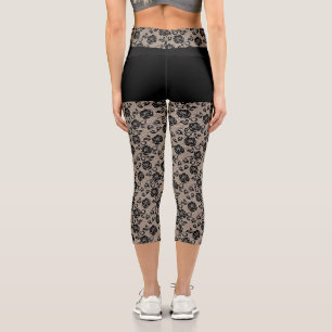 Imitate Schwarze Rose Lace Fishnet und Kurz - eleg Capri Leggings