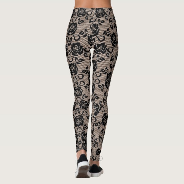Imitate Schwarze Rose Spitzen Fischnetz Legierung  Leggings (Rückseite)