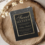 Imitate Schwarzer Glitzer Gold eleganter Chic Swee Einladung<br><div class="desc">Moderne,  hübsche,  schicke und elegante Imitate schwarzer Glitzer Duschkopf mit schwarzem Block Sweet 16 Geburtstagsfeier mit goldenem ombre-Muster. Perfekt für eine Prinzessin 16 . Geburtstag,  perfekt für sie,  die modische,  die moderne Muster und Glanz Liebe</div>