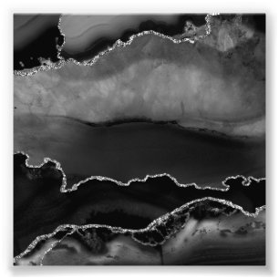 Imitate Schwarzer Marmor Agate Eleganter Silberner Fotodruck