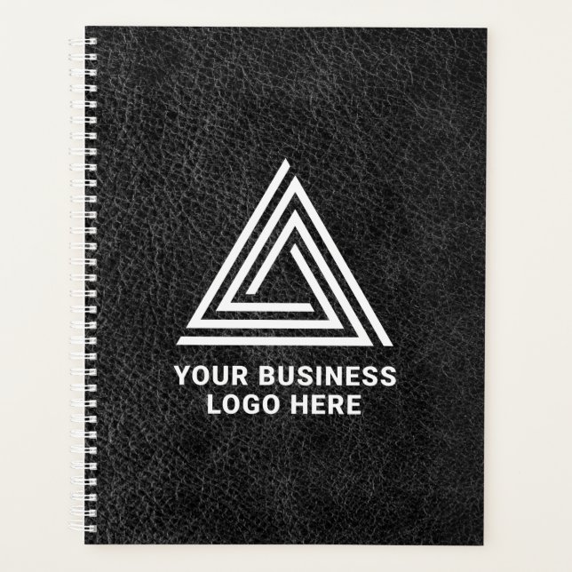 Imitate Schwarzes Leder Modernes Business-Logo Planer (Vorderseite)