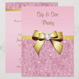 Imitate sehen und durchblättern Rosa Sequins Gold Einladung