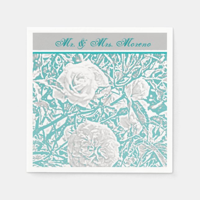 Imitate Seide Embossed Illusion Rose/Aquamarin Serviette (Vorderseite)