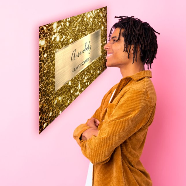 Imitate Sepia Gold Glitzer QR-Code-Logo Mustard Bu Visitenkarte (Faux Sepia Gold Glitter QR Code Logo Mustard Busin Business Card)