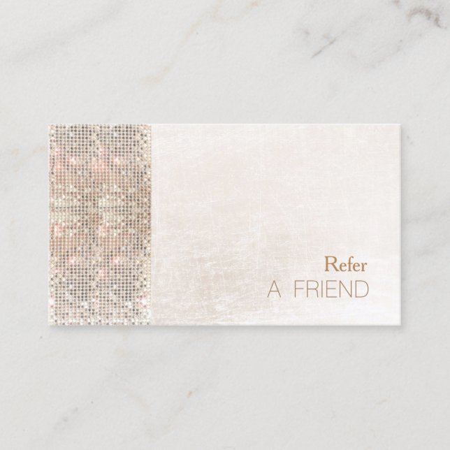 IMITATE Sequin Brushed White Marble Salon Referenz Empfehlungskarte (Vorderseite)