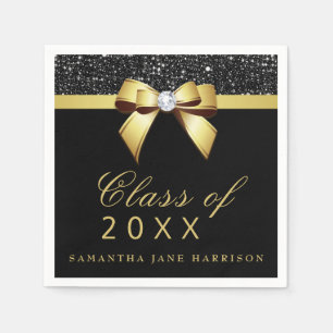 Imitate Sequins Bow Gold Black Graduation Party Serviette