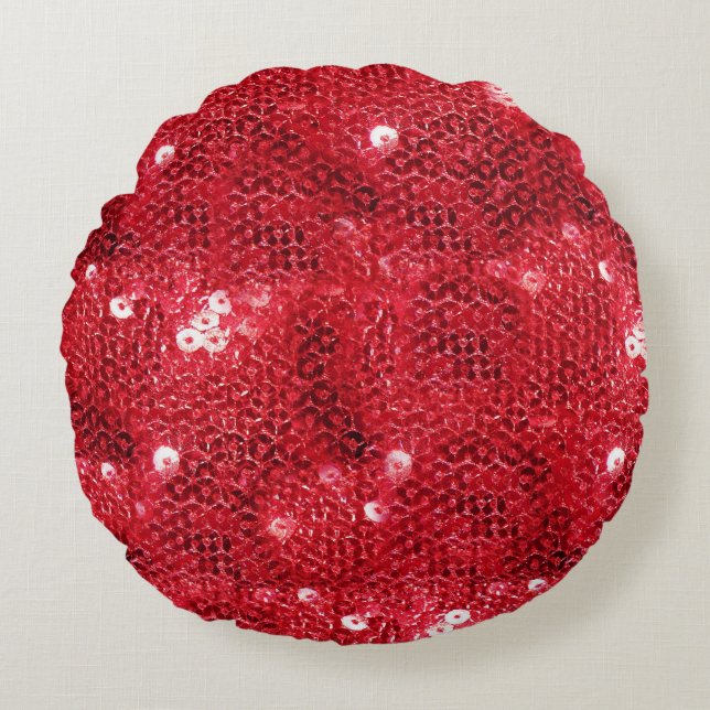 Imitate Sequins rote Muster Rundes Kissen (Vorderseite)