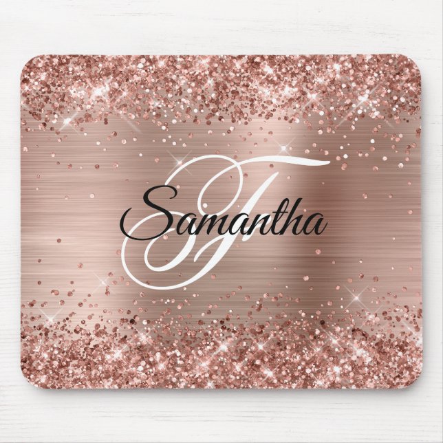 Imitate Shiny Rose Gold Glitzer Foil Monogram Mousepad (Vorne)