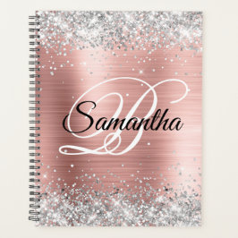 Imitate Shiny Silver Glitzer Blush Rose Foil Monog Planer