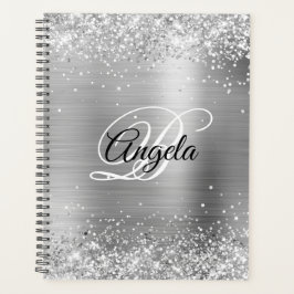 Imitate Shiny Silver Glitzer Pinselmetall Monogram Planer
