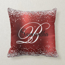 Imitate Shiny Silver Glitzer Red Foil Monogramm Kissen