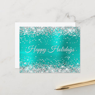 Imitate Shiny Silver Glitzer Türkis Foil Happy Feiertagspostkarte