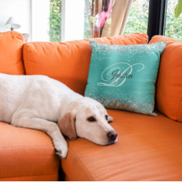 Imitate Shiny Silver Glitzer Türkis Foil Monogramm Kissen