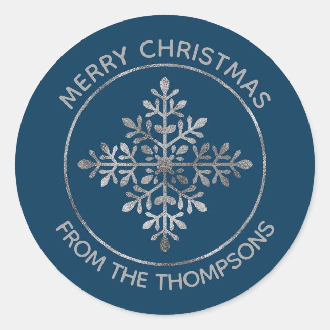 Imitate Silber Foil Snowflake auf blau (nicht echt Runder Aufkleber (Vorderseite)