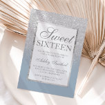 Imitate silber Glitzer blau elegante Sweet 16 Einladung<br><div class="desc">Moderne,  hübsche,  schicke und elegante Imitate silberne Glitzer Dusche ombre mit staubblauen Block Sweet 16 Geburtstagsfeier mit elegantem silbernen Rahmen Perfekt für eine Prinzessin 16 . Geburtstag.</div>