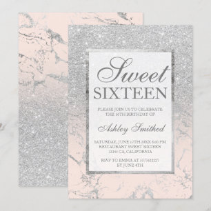Imitate silber Glitzer rosa Marmor elegant Sweet 1 Einladung