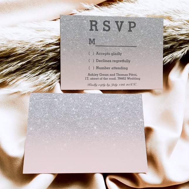 Imitate Silber Glitzer Rosa Rosa Ober UAWG Hochzei RSVP Karte (Von Creator hochgeladen)