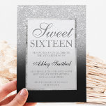 Imitate silber Glitzer schwarz elegante Sweet 16 Einladung<br><div class="desc">Moderne,  hübsche,  schicke und elegante Imitate silberne Glitzer Dusche ombre mit schwarzem Block Sweet 16 Geburtstagsfeier mit elegantem silbernen Rahmen Perfekt für eine Prinzessin 16 . Geburtstag.</div>