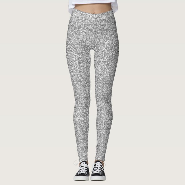 Imitate Silber Glitzer und Glamour Leggings (Vorderseite)