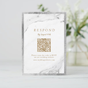 Imitate silberner Marmor Luxus moderne Hochzeit QR RSVP Karte