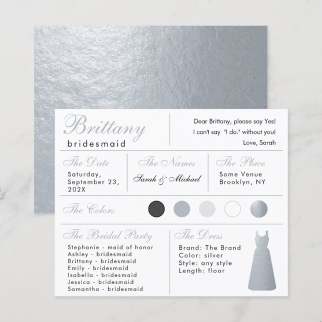 Imitate Silberstreifen-Kleid Bridesmaid-Informatio (Vorne/Hinten)