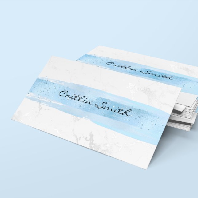 Imitate Silberstreifen mit weißem Foil-Marmor Blau Visitenkarte (Silver White Foil Marble Blue Brush Stroke Business Card)