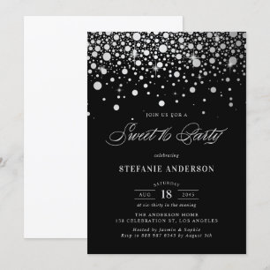 Imitate Silver Foil Confetti   Black 16 . Geburtst Einladung