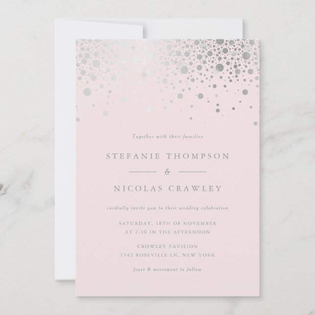 Imitate Silver Foil Confetti Blush Pink Wedding Einladung (Vorderseite)