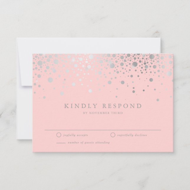Imitate Silver Foil Confetti Blush RSVP Card Karte (Vorderseite)