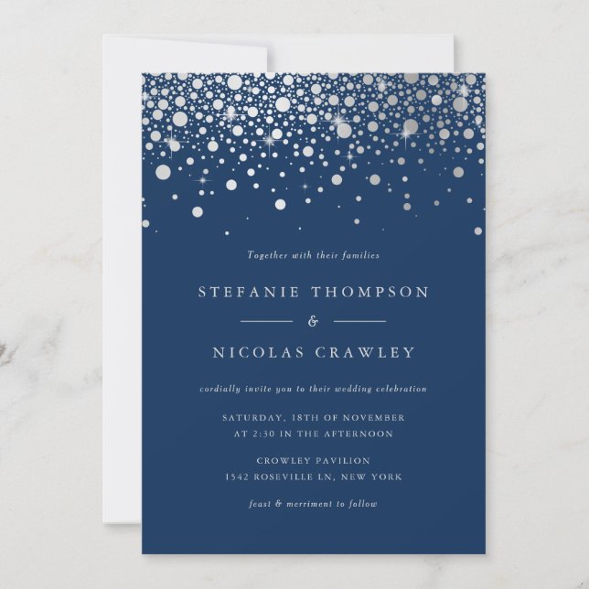 Imitate Silver Foil Confetti Dots Türkis Hochzeit Einladung (Vorderseite)