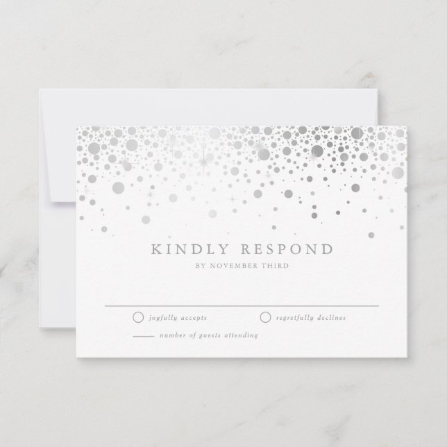 Imitate Silver Foil Confetti Dots Wedding RSVP Car (Vorderseite)