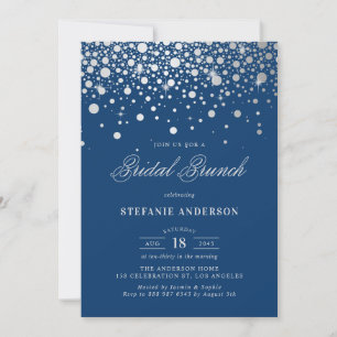 Imitate Silver Foil Confetti   Navy Bridal Brunch Einladung