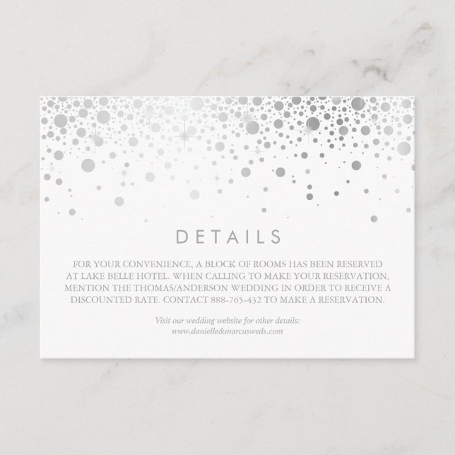 Imitate Silver Foil Confetti White Wedding Details Begleitkarte (Vorderseite)