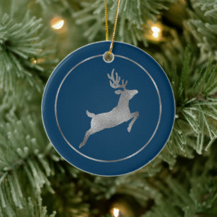 Imitate Silver Foil Rentier auf blau (nicht echter Keramik Ornament