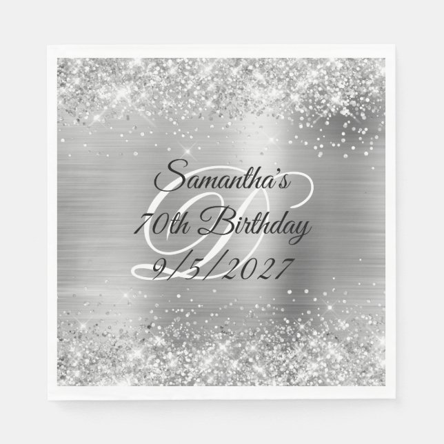 Imitate Silver Glitzer and Foil 70. Geburtstag Serviette (Vorderseite)