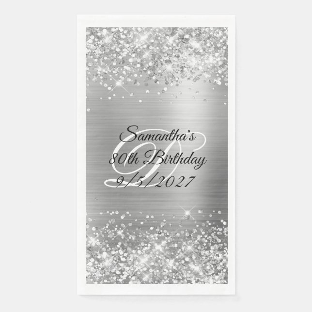 Imitate Silver Glitzer and Foil 80. Geburtstag Serviette (Vorderseite)