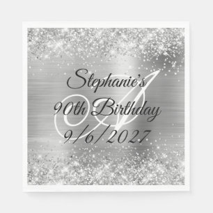 Imitate Silver Glitzer and Foil 90. Geburtstag Serviette
