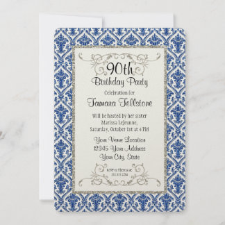 Imitate Silver Glitzer Damask Blumenmuster Geburts Einladung