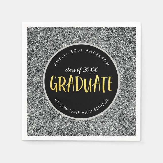 Imitate Silver Glitzer Graduate Abschluss Serviette (Vorderseite)