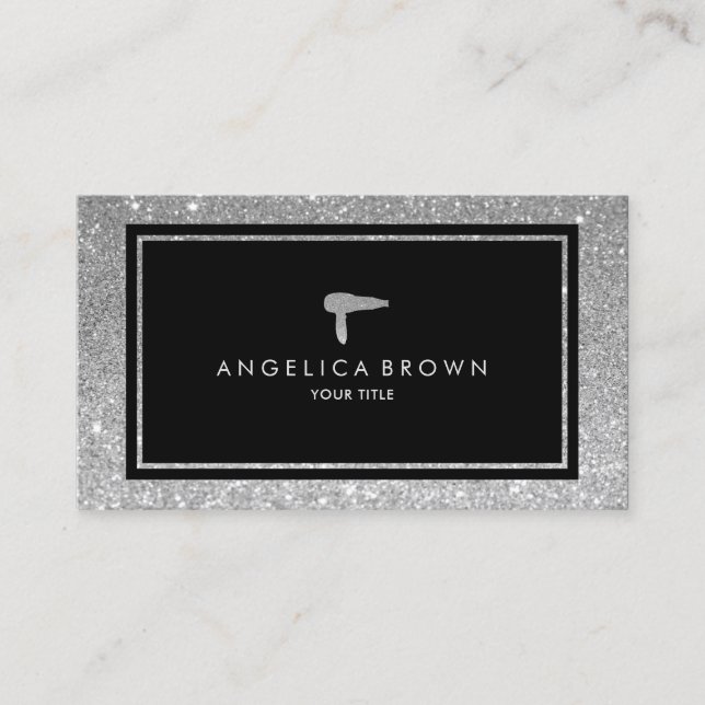 Imitate Silver Glitzer Haartrockner Business Card Visitenkarte (Vorderseite)